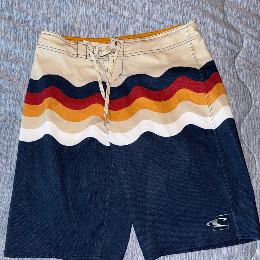 O'Neill Cream and Red Board Shorts Quick-Dry Swimwear